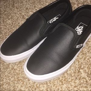 Black Leather Slip on Vans